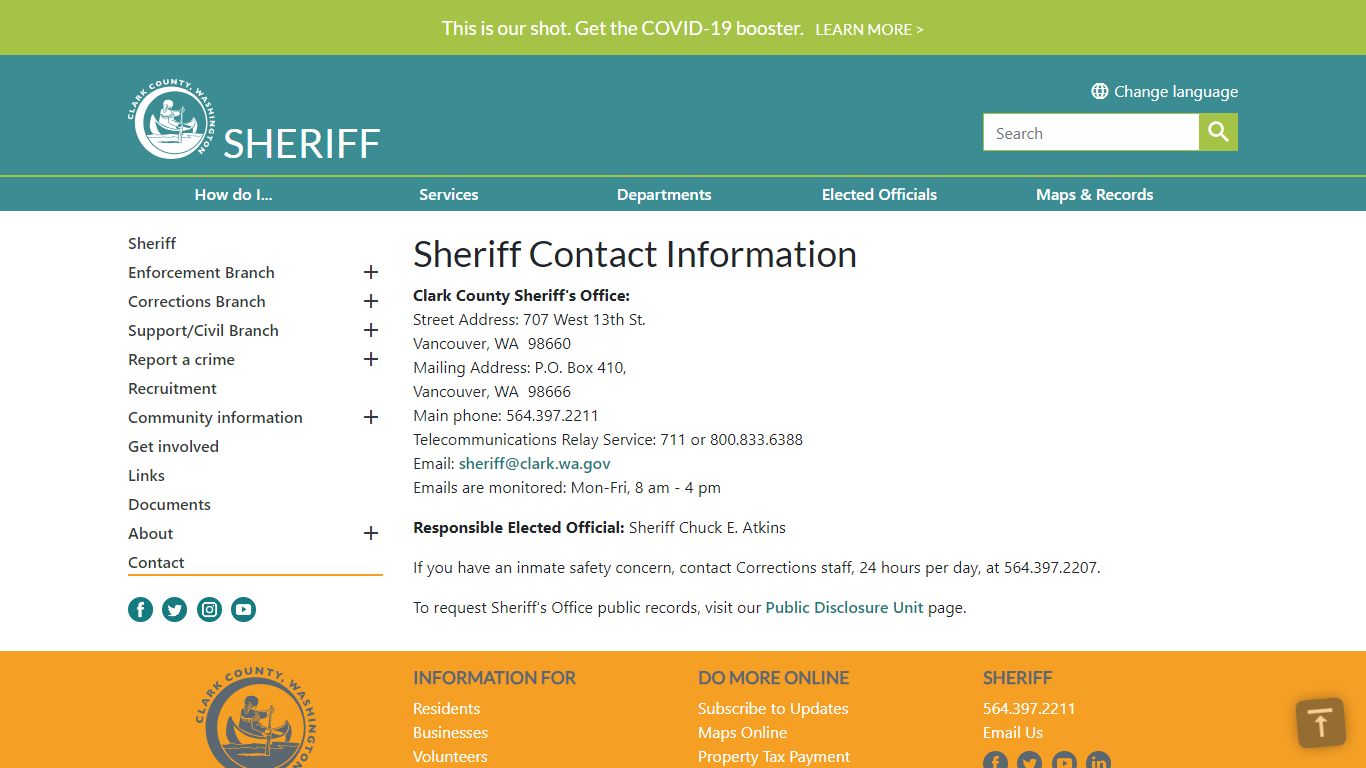 Sheriff Contact Information | Clark County